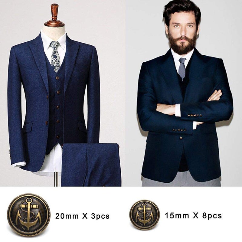 Enosea 11 Pcs Antiqued Brass Metal Blazer Button Set- Shank Style Fashion Buttons for Blazer, Suits, Coat, Uniform, Jacket - Image 4